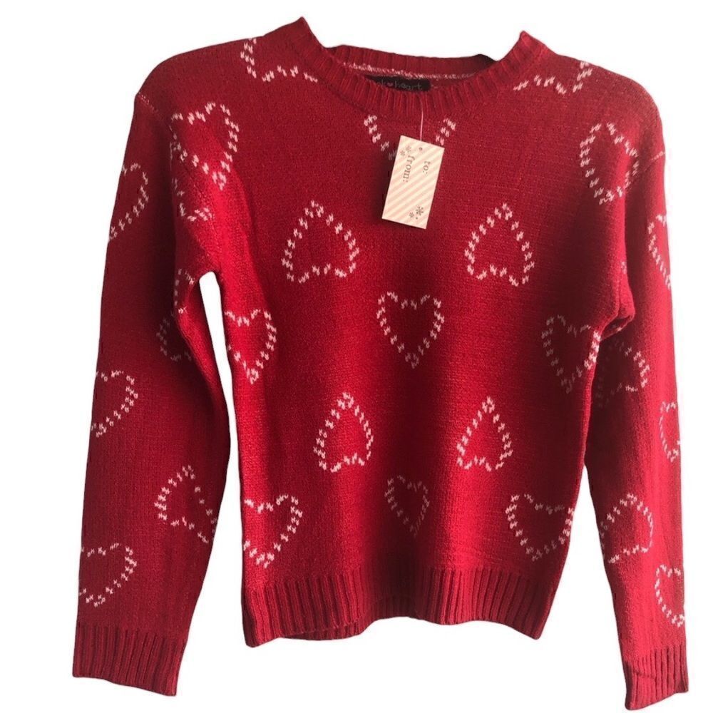 KIDS NWT DEREK HEART Red and White Hearts Design Sweater Size: 7/8